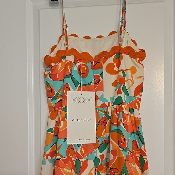 She + Sky Orange and Green Midi Dress - Picture 2 of 6